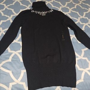 BCBG Black Turtleneck Sweater with Crystal Embellishments
